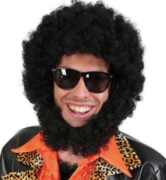 Perücke Afro schwarz mit Bart