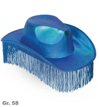 Cowboyhut blau, Gr. 58 cm, mit Fransen