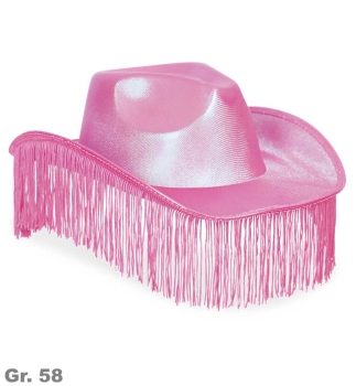 Cowboyhut rosa, Gr. 58 cm, mit Fransen