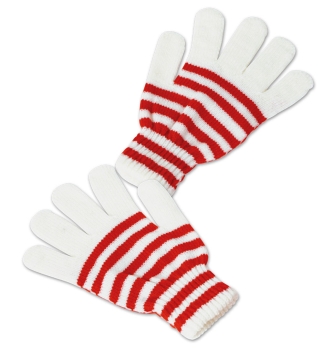 Handschuhe Strick Ringel rot/weiß