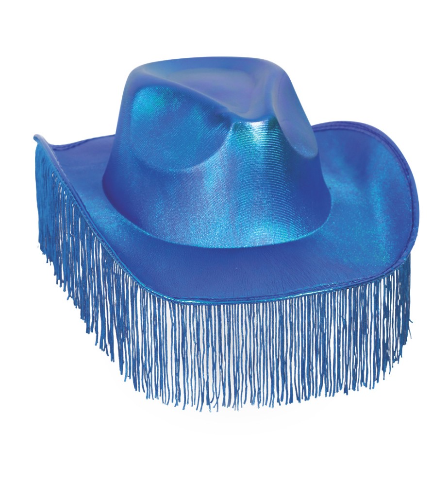 Cowboyhut blau, Gr. 58 cm, mit Fransen