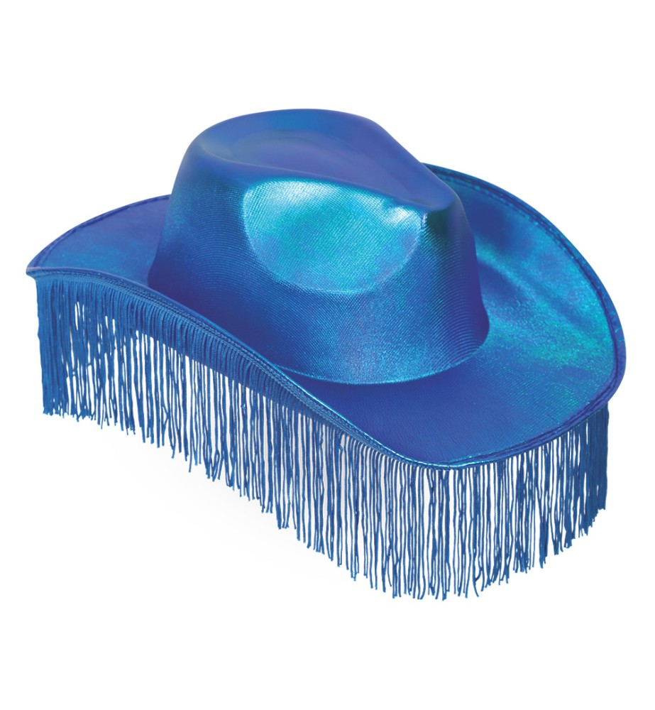 Cowboyhut blau, Gr. 58 cm, mit Fransen