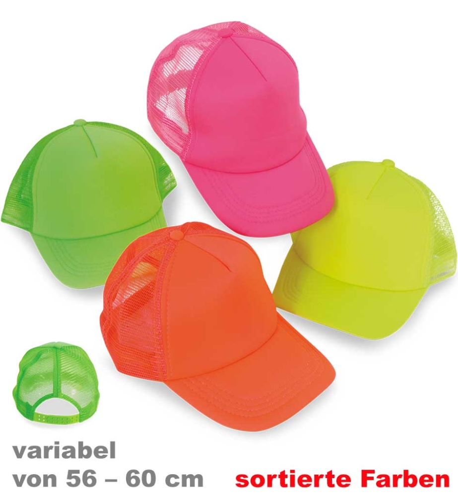 Cap neon, sort., Gr. variabel ca. 56 - 60 cm