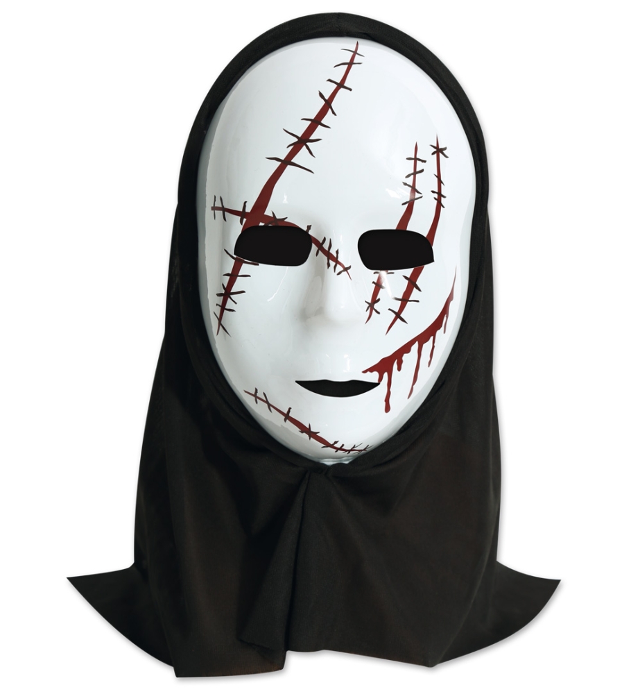 Halbmaske Horror mit Haube, sort. Designs