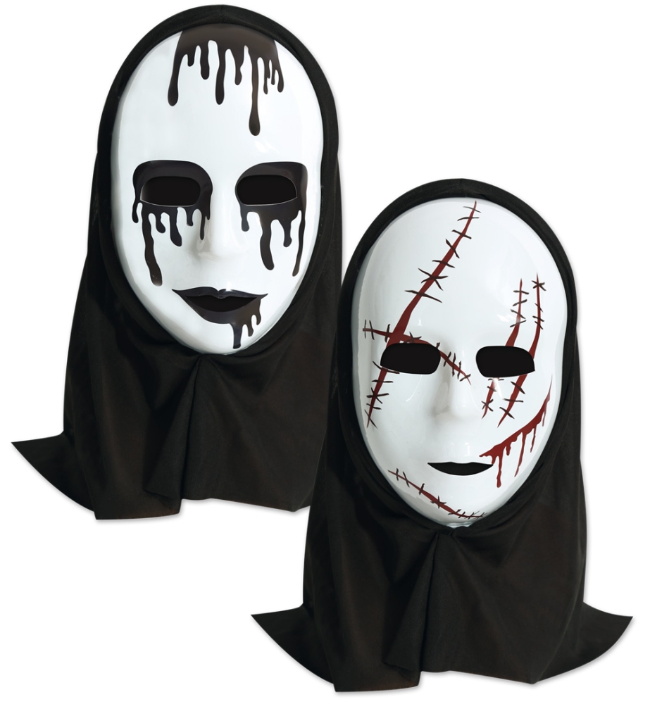 Halbmaske Horror mit Haube, sort. Designs